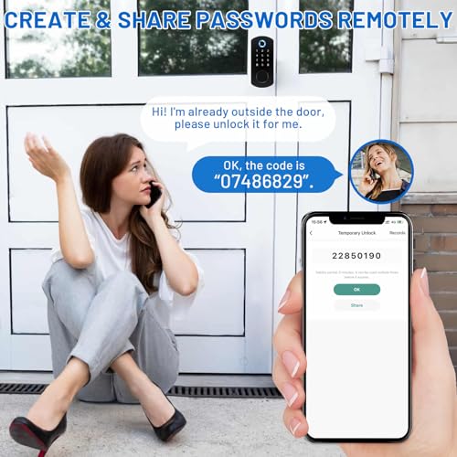 Fingerprint Door Lock, Smart Locks Deadbolt for Front Door, Keyless Entry Door Lock with Bluetooth App Control, Electronic Touchscreen Keypad, Biometric Door Knob for Bedroom, Home, Office