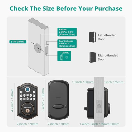AkaGear Keyless Entry Door Lock with APP Control - Fingerprint Deadbolt Door Lock, Electronic Keypad Lock, Smart Locks for Front Door, Auto-Lock & One Touch Locking with Bluetooth - Oil Rubbed Bronze