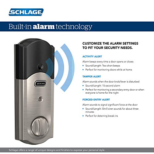 SCHLAGE Camelot Smart Deadbolt with Alarm, Satin Nickel