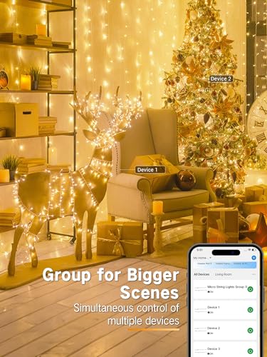 Smart RGB Christmas Lights with App Control, 66FT