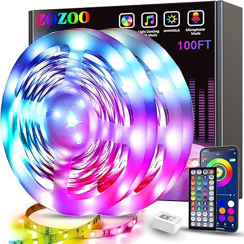 Smart RGB LED Strip Lights - 100ft with Remote