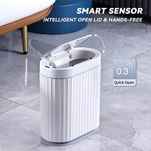 ELPHECO Bathroom Motion Sensor Trash can 2 Gallon Automatic Garbage Can, 9 L Slim Plastic Smart Trash Can with Lid, Commercial Intelligent Trash Bin for Bedroom, Bathroom, Kitchen, Office, Grey