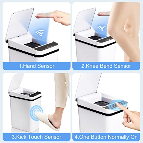 Bathroom Automatic Trash Can 3 Pack 2.2 Gallon Motion Sensor Touchless Small Slim Garbage Can with Lid Smart Electric Narrow Garbage Bin for Bedroom Living Room Office Kitchen (White)