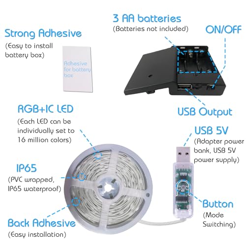 DIY RGB+IC Battery LED Strip Lights with Remote