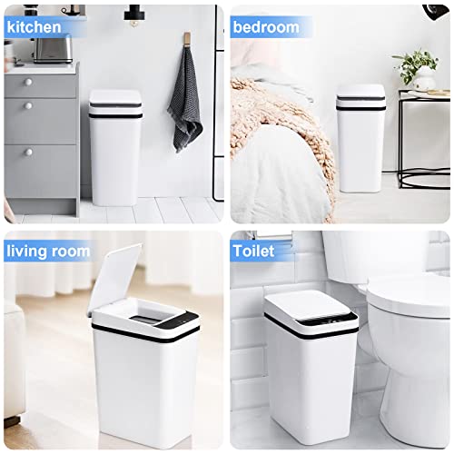 Bathroom Automatic Trash Can 3 Pack 2.2 Gallon Motion Sensor Touchless Small Slim Garbage Can with Lid Smart Electric Narrow Garbage Bin for Bedroom Living Room Office Kitchen (White)