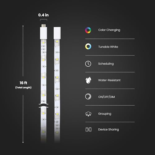 Smart RGBW LED Light Strip, 16FT, Wi-Fi Enabled