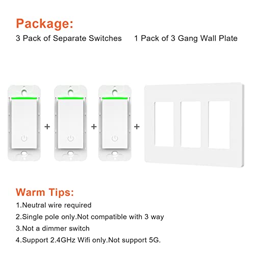 Milfra 3-Gang Smart Light Switch for Alexa