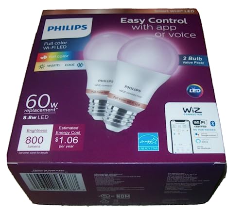 Philips Wiz A19 Wi-Fi Smart Bulb 2-Pack