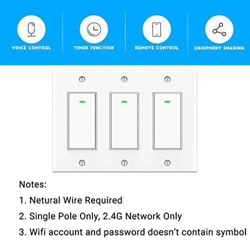 3-Gang Smart WiFi Light Switch for Alexa & Google