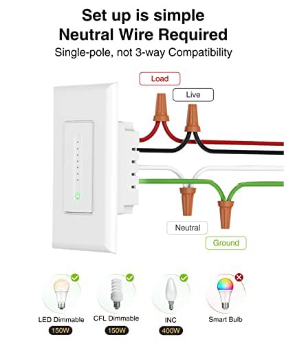 Smart Dimmer Switch Compatible with Alexa & Google Home