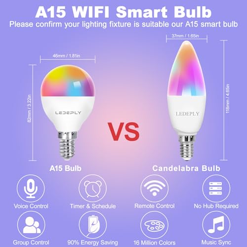 Dimmable Smart LED Bulb, Color Changing, WiFi