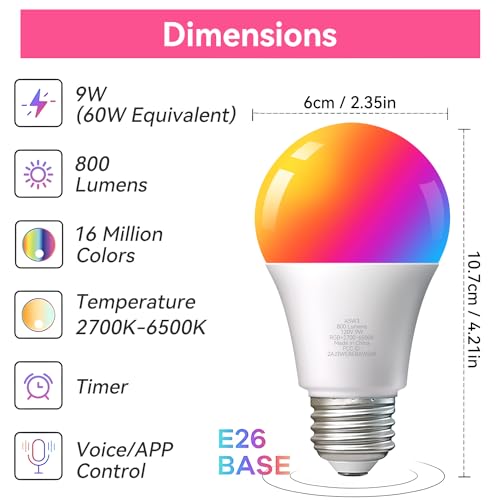 TJOY 6-Pack Smart RGB Light Bulbs with Alexa