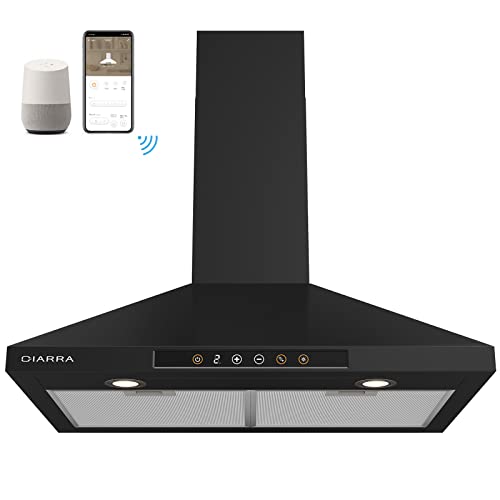 30" Black Range Hood with Voice Control, Wall Mount