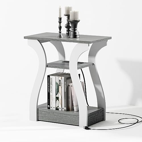 Grey End Table with Charging Station and USB Ports