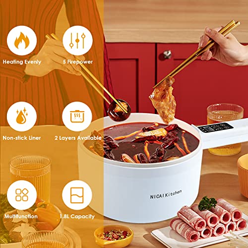 NICAI Kitchen Electric Hot Pot, 1.8L Multifunctional Cooker