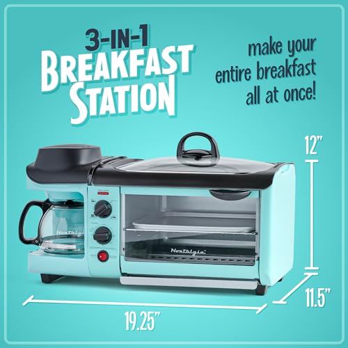 3-in-1 Breakfast Station with Coffee Maker, Griddle, Toaster - Aqua