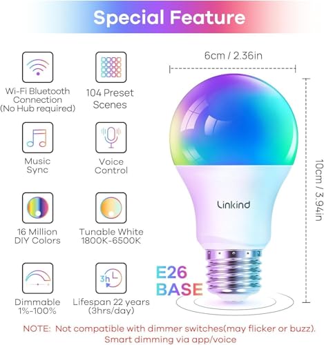 Linkind Color Changing Smart Light Bulbs, 4Pack