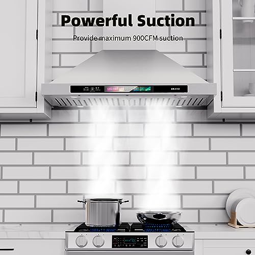 BRANO 30 Inch Wall Mount Range Hood, 900 CFM