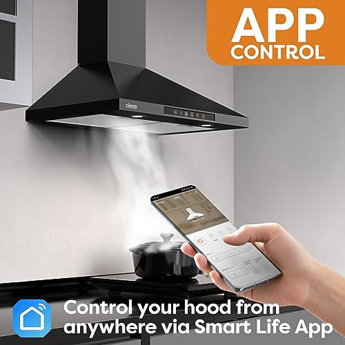 30" Black Range Hood with Voice Control, Wall Mount