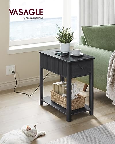 Modern Farmhouse Style Charging Station Side Table, Black