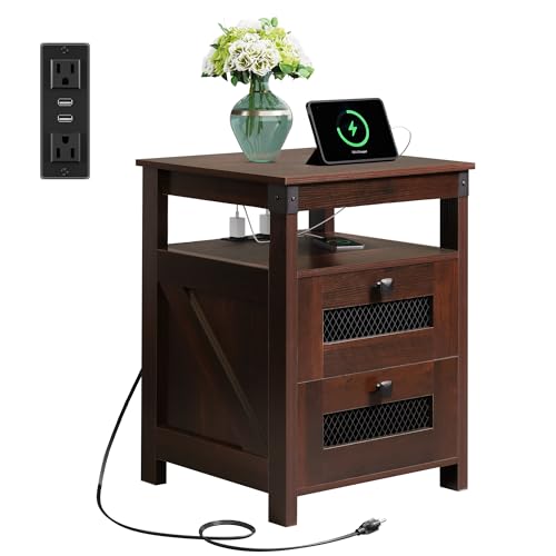 WLIVE End Table with Charger Station and USB Ports