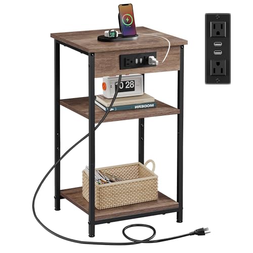 3-Tier Side Table with Outlet & USB Ports