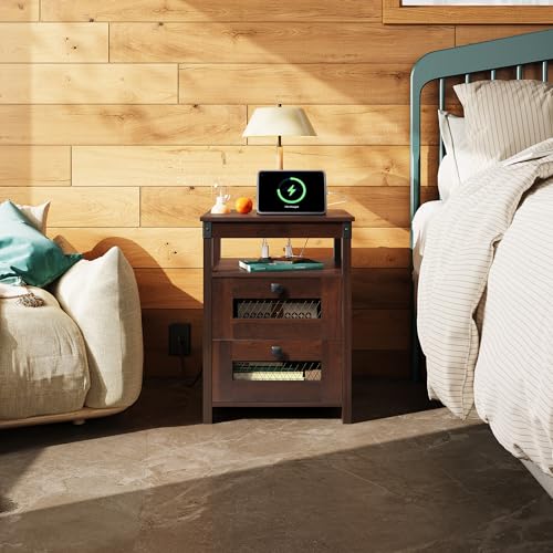 WLIVE End Table with Charger Station and USB Ports