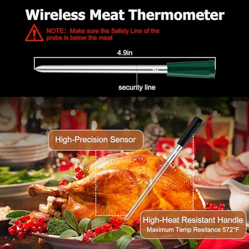 Bluetooth Meat Thermometer with 4 Probes, 500FT Range