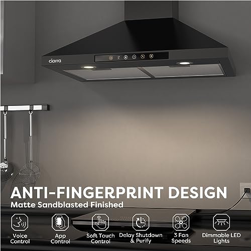 30" Black Range Hood with Voice Control, Wall Mount