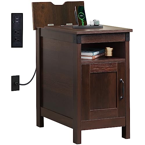 Narrow End Table with Charging Station and Storage