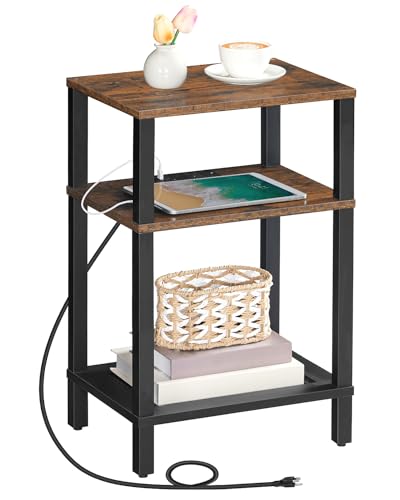 3-Tier Storage Side Table with USB Outlets, Nightstand