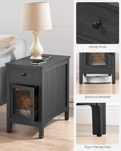 VASAGLE Side Table with USB Ports, Outlets, Storage Cabinet