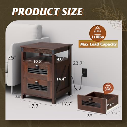 WLIVE End Table with Charger Station and USB Ports