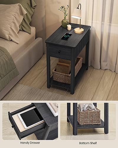 Modern Farmhouse Style Charging Station Side Table, Black