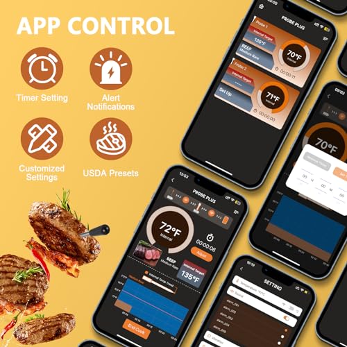 Bluetooth Meat Thermometer with 4 Probes, 500FT Range
