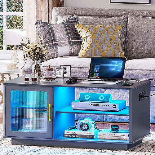 Gurexl Coffee Table with Charging Station and Storage