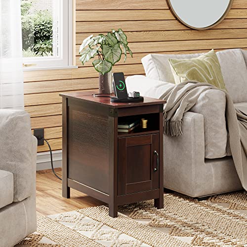 Narrow End Table with Charging Station and Storage