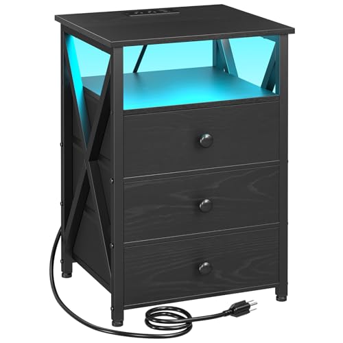 Smart LED Nightstand with USB Port and Fabric Drawers