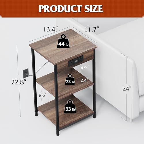 3-Tier Side Table with Outlet & USB Ports