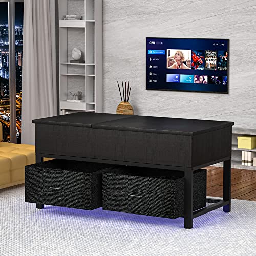 Modern Black Coffee Table with LED Lights & USB Charge
