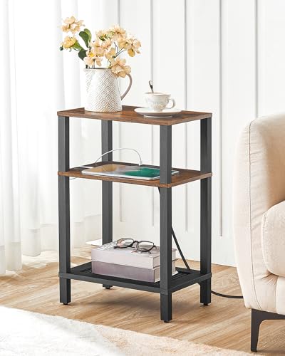3-Tier Storage Side Table with USB Outlets, Nightstand