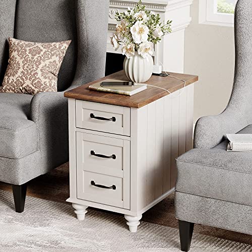 White End Table with Charging Station, Storage, USB Ports