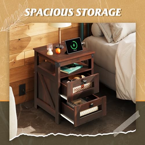 WLIVE End Table with Charger Station and USB Ports