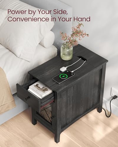 VASAGLE Side Table with USB Ports, Outlets, Storage Cabinet