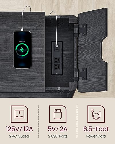 Modern Farmhouse Style Charging Station Side Table, Black