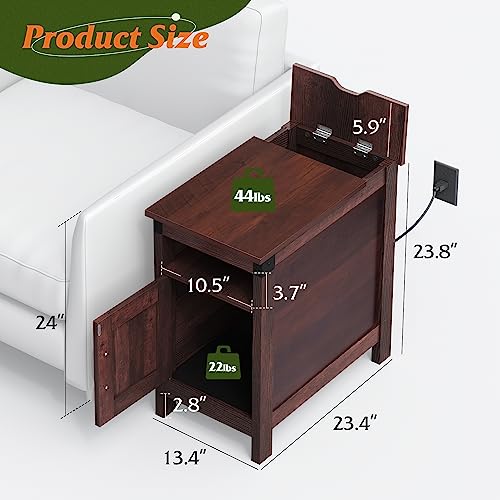 Narrow End Table with Charging Station and Storage