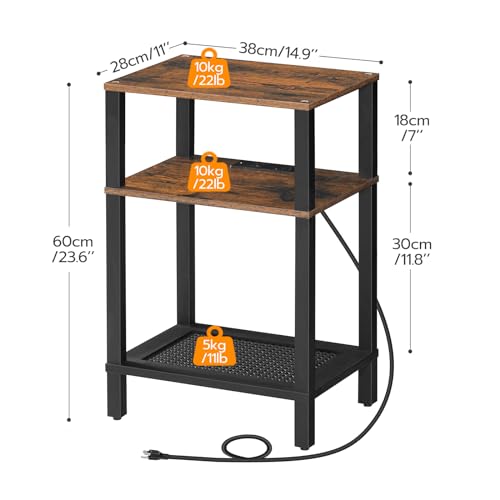 3-Tier Storage Side Table with USB Outlets, Nightstand