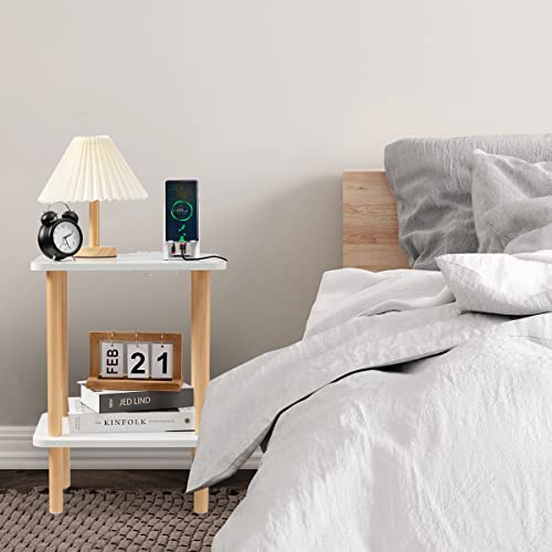 FORAOFUR End Table with Charging Station, USB Ports