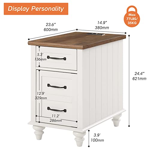White End Table with Charging Station, Storage, USB Ports