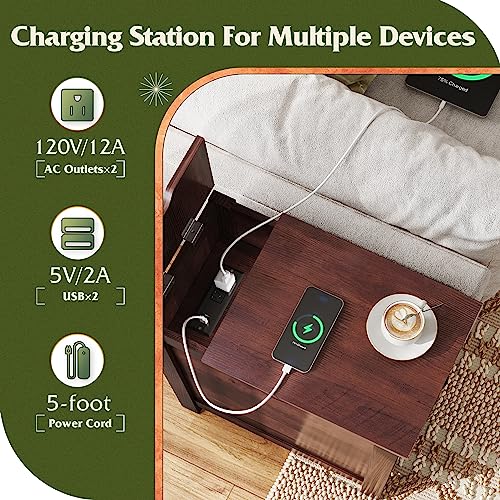 Narrow End Table with Charging Station and Storage
